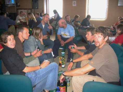 Group having a drink onboard the ship