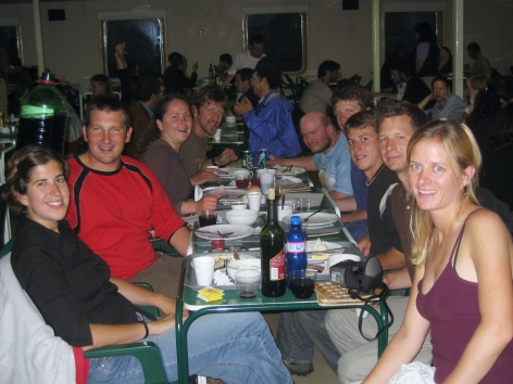 Group having dinner on the boat