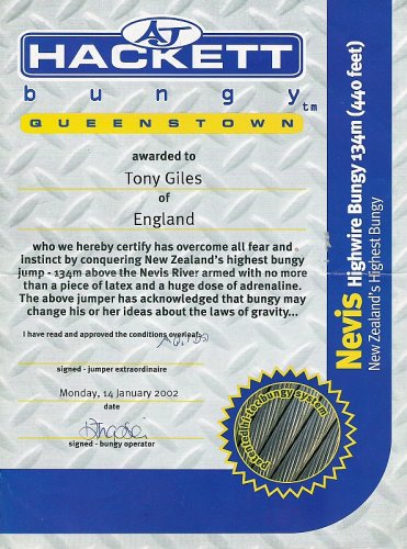 Certificate of completion: Nevis Highwire Bungy