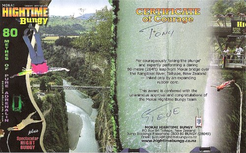 Certificate of Courage: Mokai Hightime Bungy