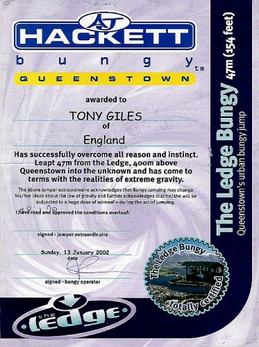 Certificate of completion: The Ledge Bungy