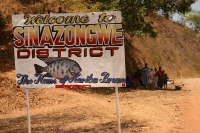 Signpost - Welcome to Sinazongwe District, the home of Kariba bream