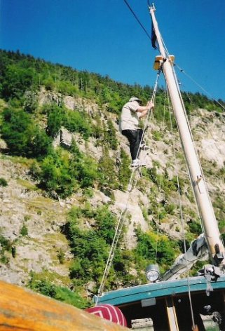 Tony up the mast