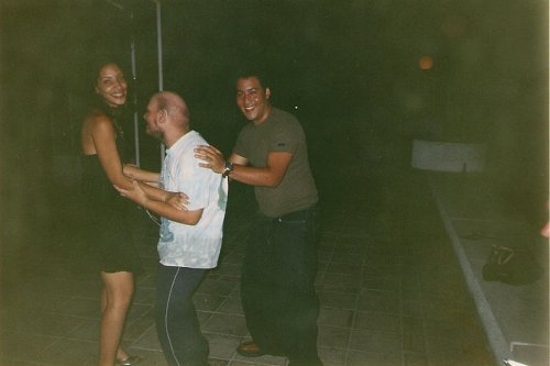 Tony dancing with Manrique and Glensy at San Pedro del Mar night club, Santiago de Cuba