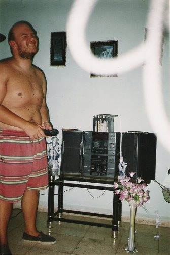 Tony playing music at Manrique’s house