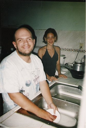 Tony washing dishes