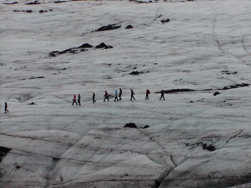 Hikers on Myrdalsjokull glacier