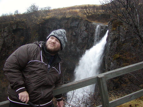 Tony by a waterfall in Skaftafell national park