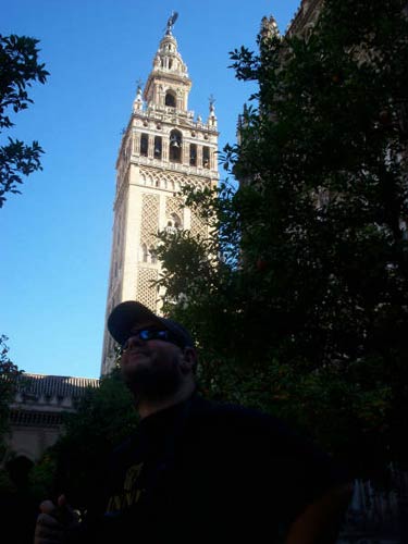 Tony in front of the cathedral tower (la Giralda)