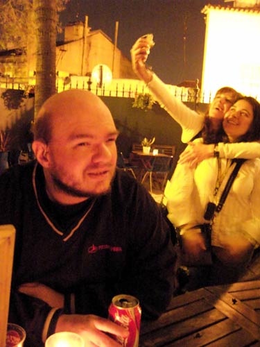 Tony sat in the patio bar. Oasis Hostel, Lisbon
