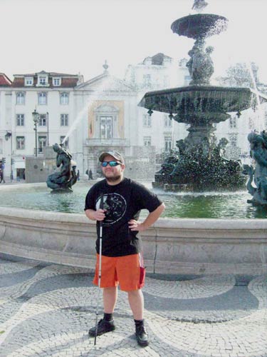 Tony in front of the Rossio Plaza fountain